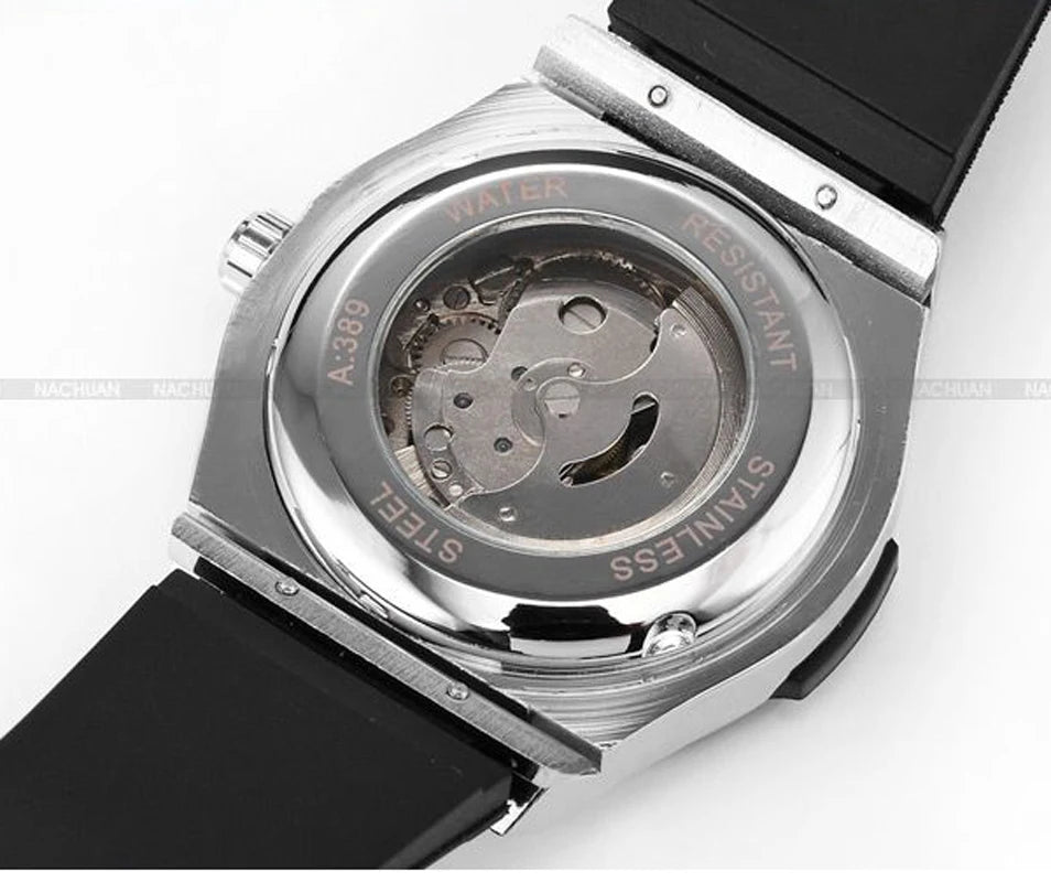 JARAGAR Brands Silver Stainless Steel Case Analog Automatic Mechanical Silicon Sports Mens Watches With Date